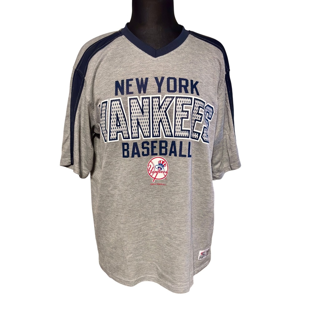 New York Yankees Baseball Jersey TShirt Mens L/G Gray Blue‎ True Fan Series